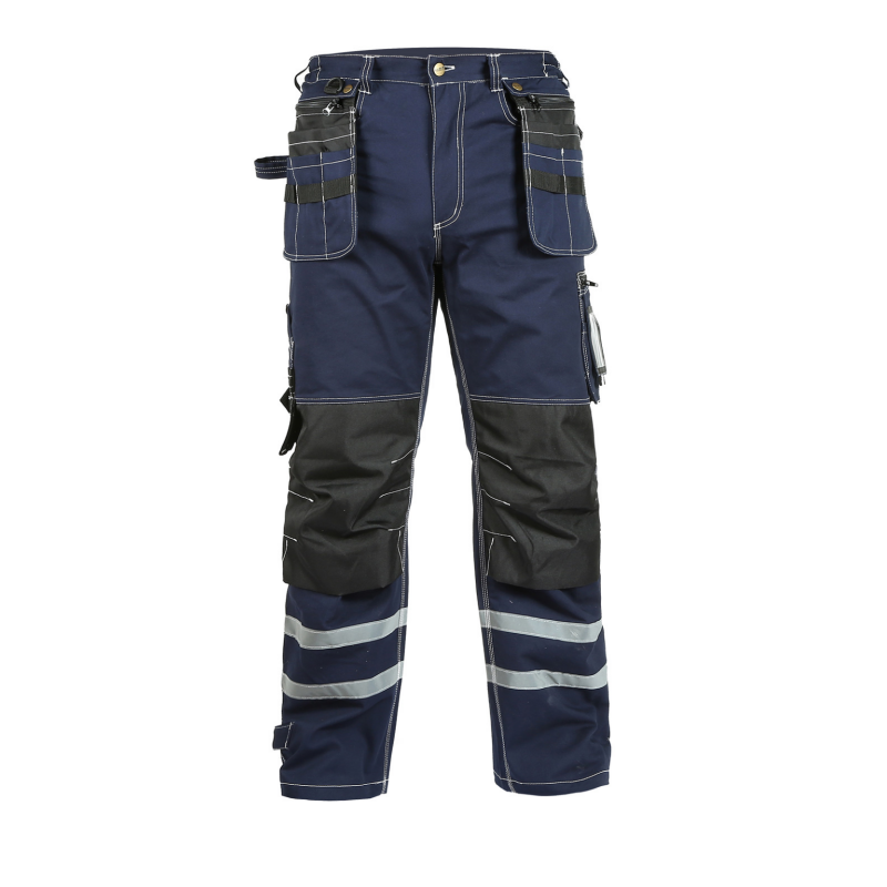 [B114] 100% Cotton Cargo Pants with High-Visibility Reflective Stripes - Bauskydd Workwear 