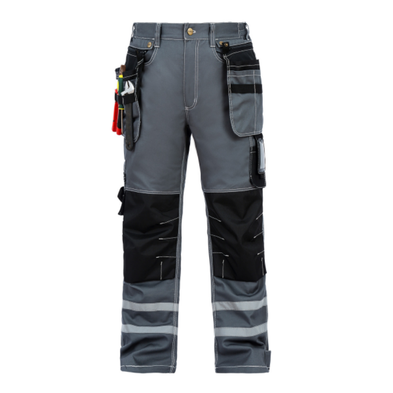 [B114] 100% Cotton Cargo Pants with High-Visibility Reflective Stripes - Bauskydd Workwear 