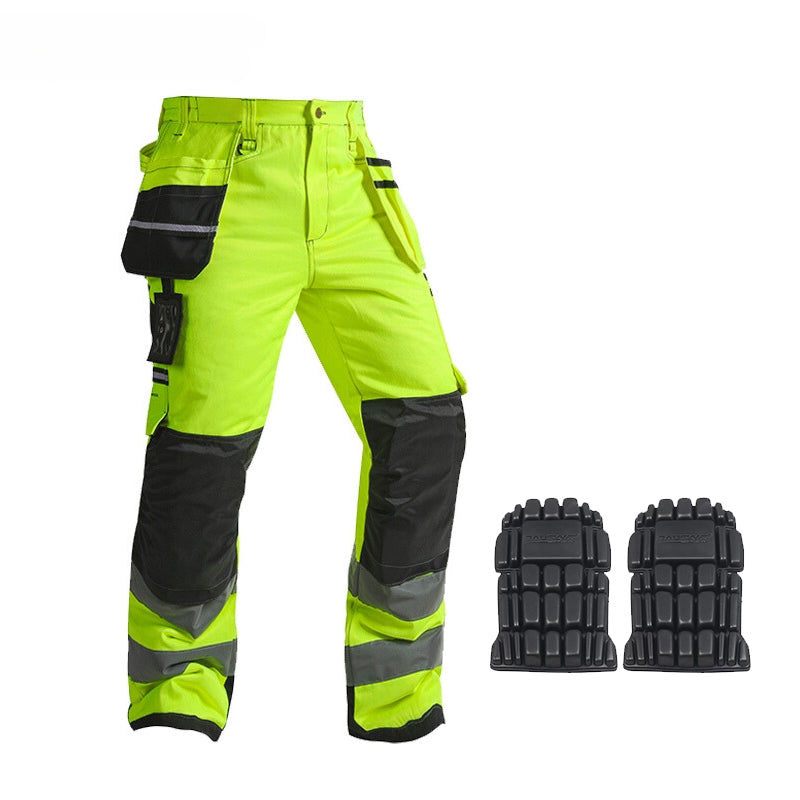 Class 3 High Visibility Fluorescent Yellow Work Pants, Winter-Insulated, Reflective Strips, Durable Cotton Blend for Outdoor Workers - B244